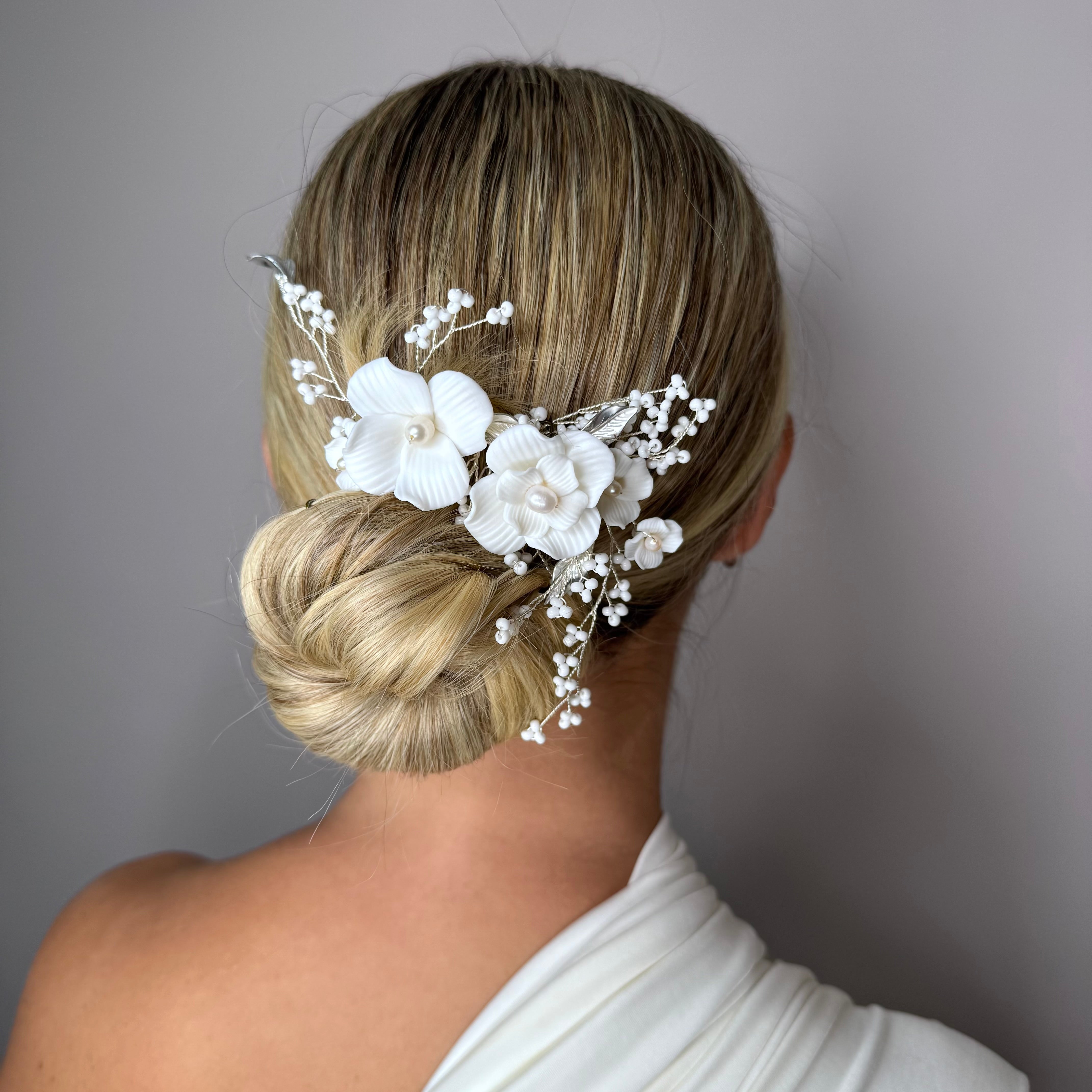 Pearl Petal Whispers Silver Hair Comb
