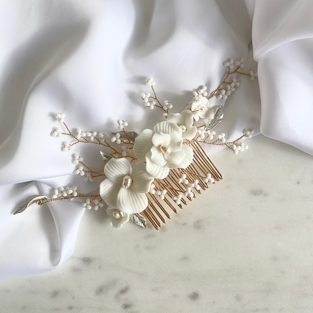 Pearl Petal Whispers Gold Hair Comb